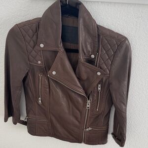All saints brown leather moto jacket